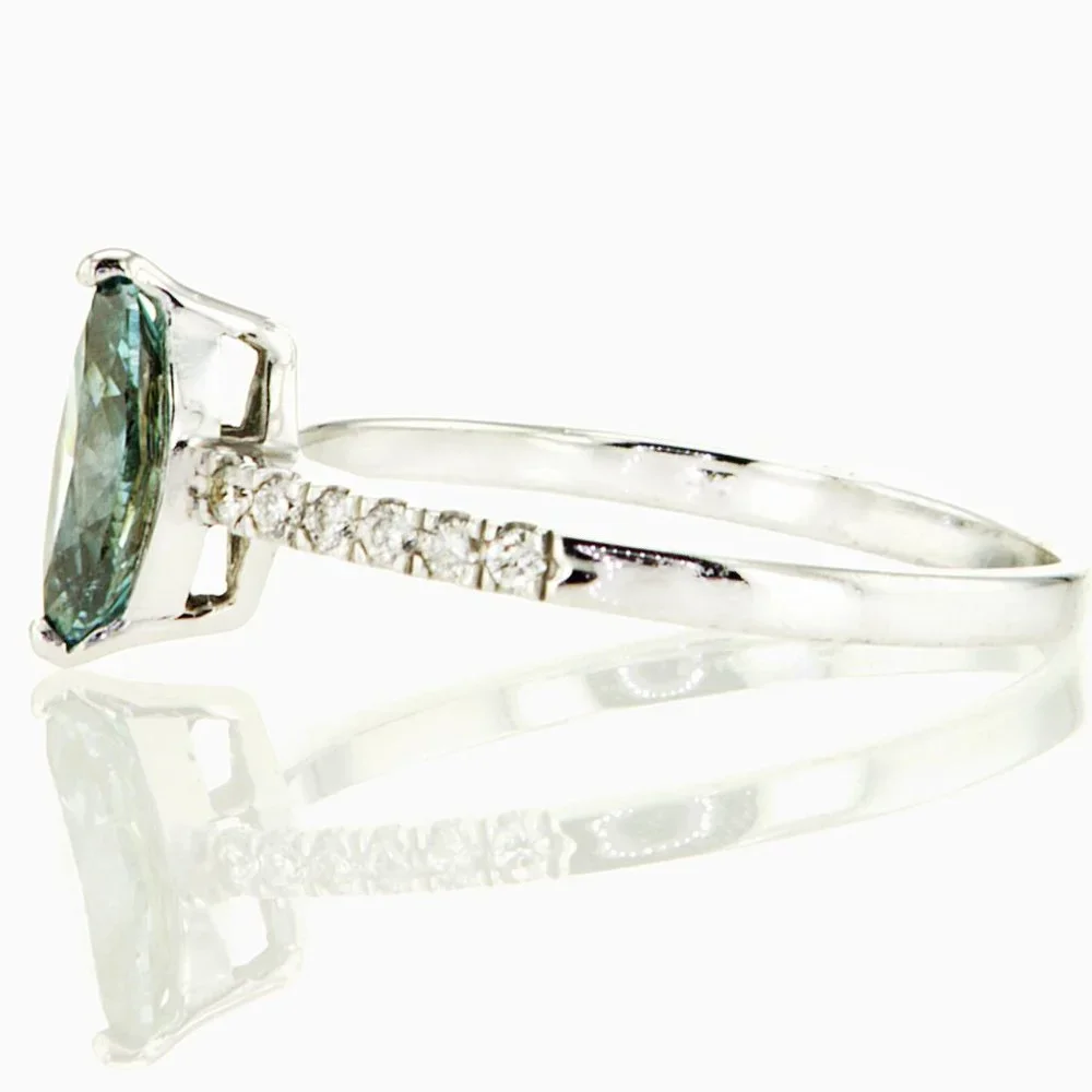 Blue Marquise Cut Diamond Engagement Ring 14K White Gold 0.83 TCW - Picture 8 of 9